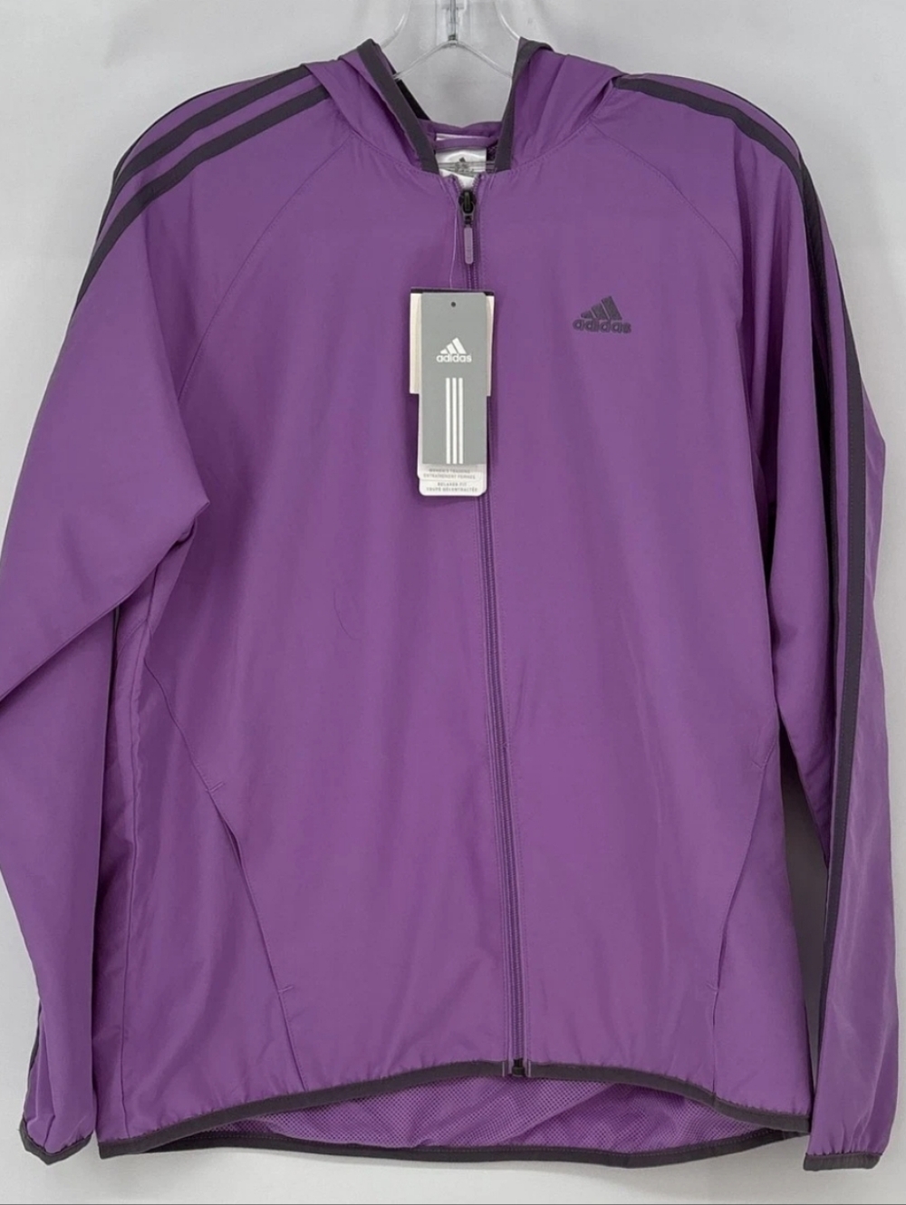 adidas Purple Hooded Track Jacket with Dark Stripe Accents